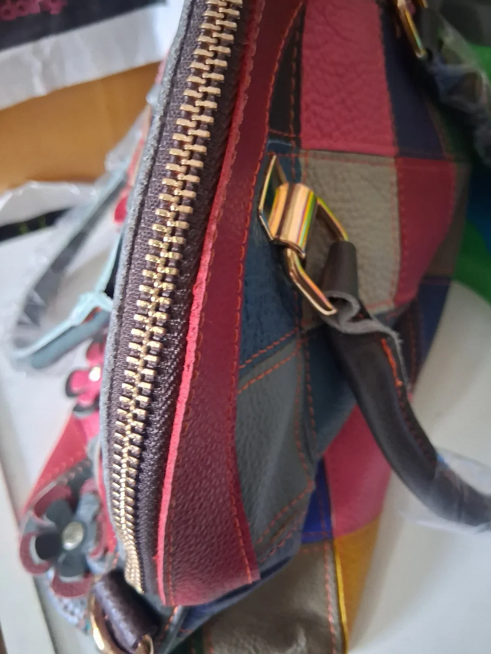 Colorful Patchwork Floral Satchel Bag - Multicolor
